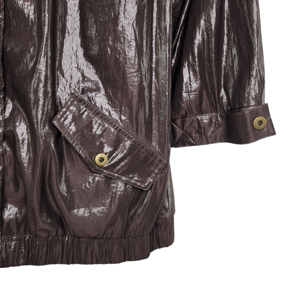 Chico's Brown Waxed Shiny 3/4 Sleeve Bomber Jacket Chico's Size 3/Womens Size 16 - Picture 2 of 11